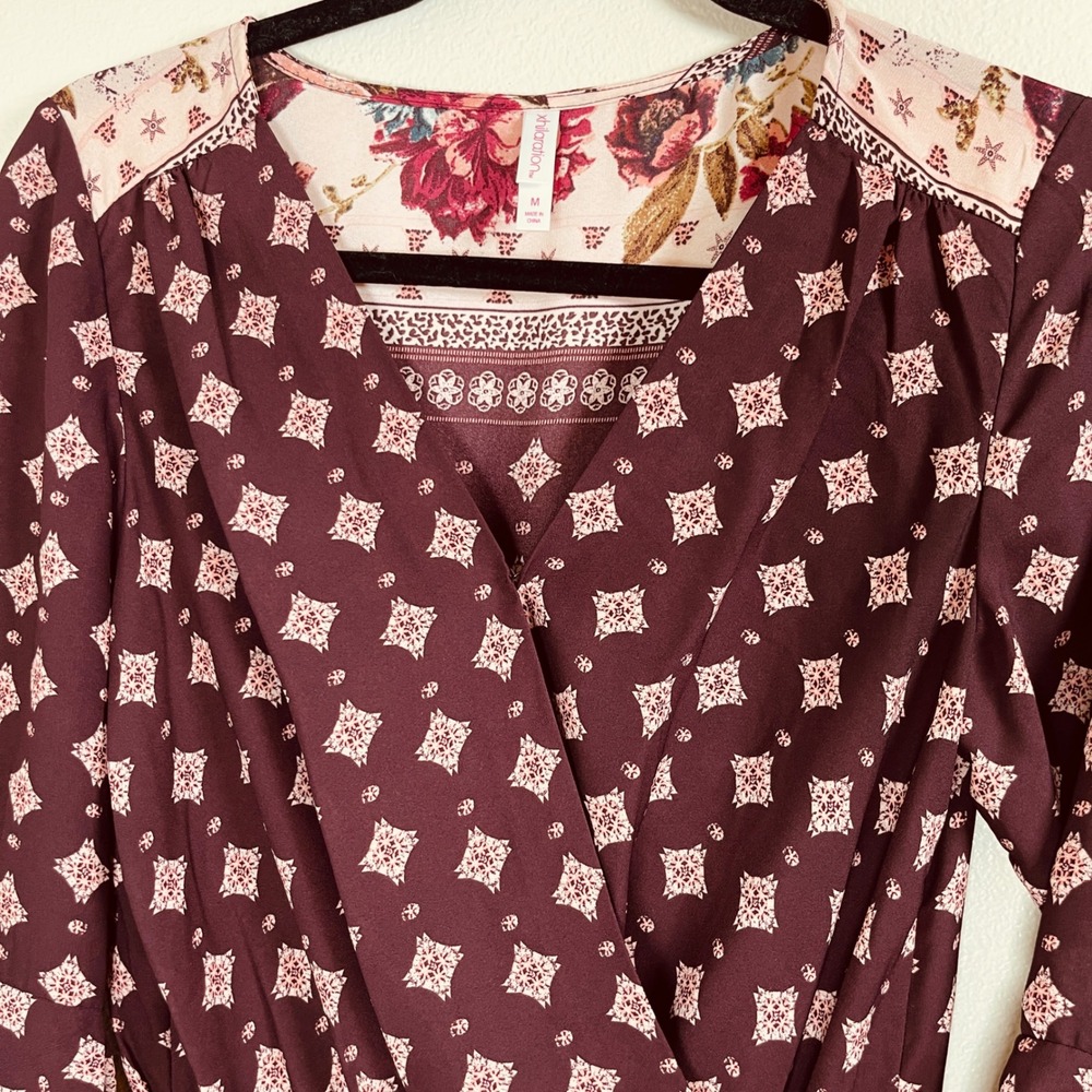 Xhilaration Chiffon Romper Floral and Geometric Shape Berry Color Size M - Picture 2 of 12
